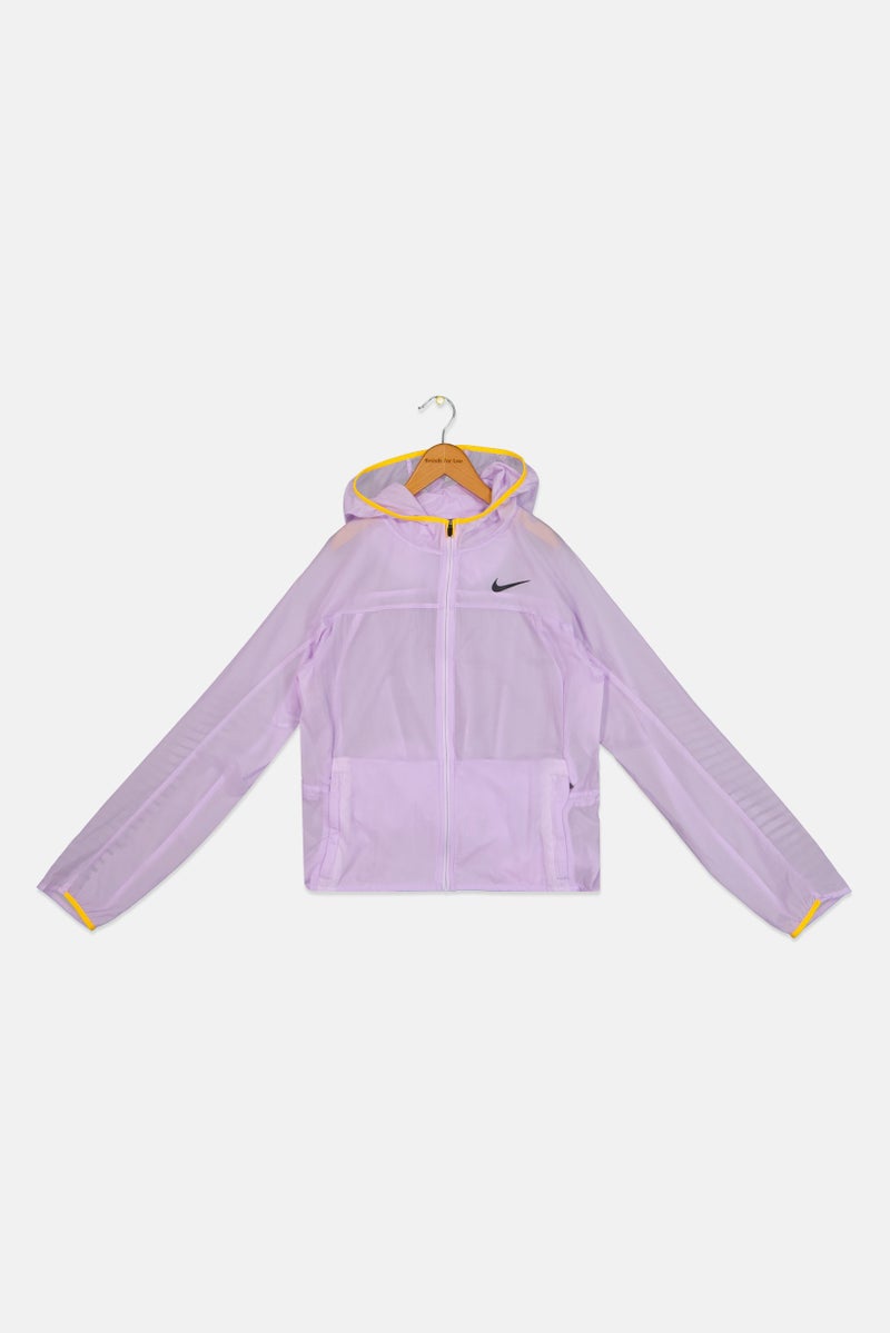 Nike Kids Girl Brand Logo Hooded Windbreaker Running Jacket, Lilac - Image 2