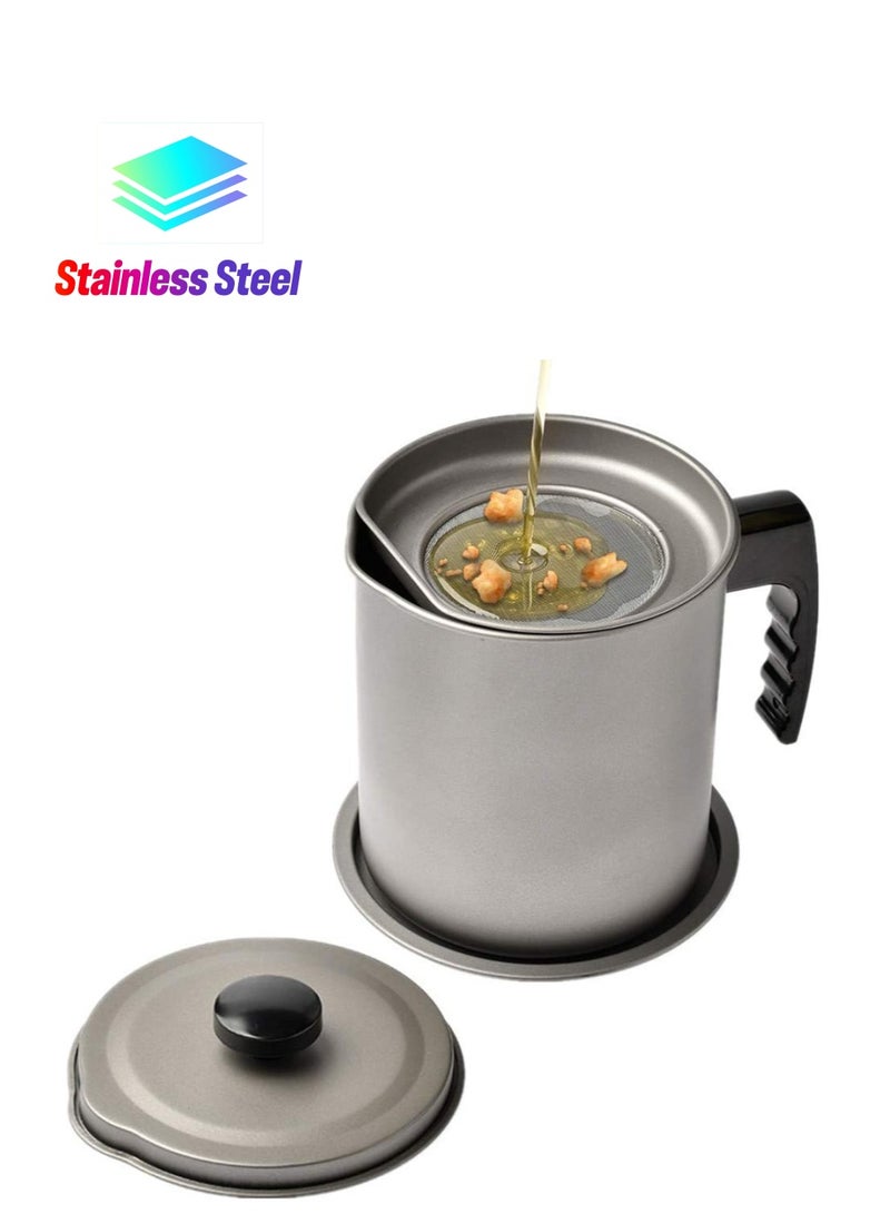 وعاء تصفية الزيت سعة 1.7 لتر حاوية شحم مع مصفاة من الفولاذ المقاوم للصدأ لتخزين الزيت للطهي أو القلي