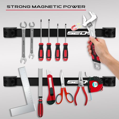 SEDY 7-Piece 12" Magnetic Tool Holder Storage Organizer, Garage Wall Mount Rack Organization Strip Power Magnet Organizers Mounted Workbench Board Slatwall Van Hanger - Image 3