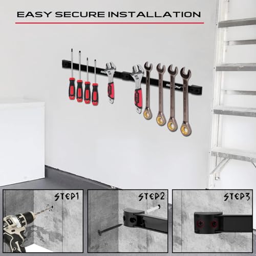 SEDY 7-Piece 12" Magnetic Tool Holder Storage Organizer, Garage Wall Mount Rack Organization Strip Power Magnet Organizers Mounted Workbench Board Slatwall Van Hanger - Image 4