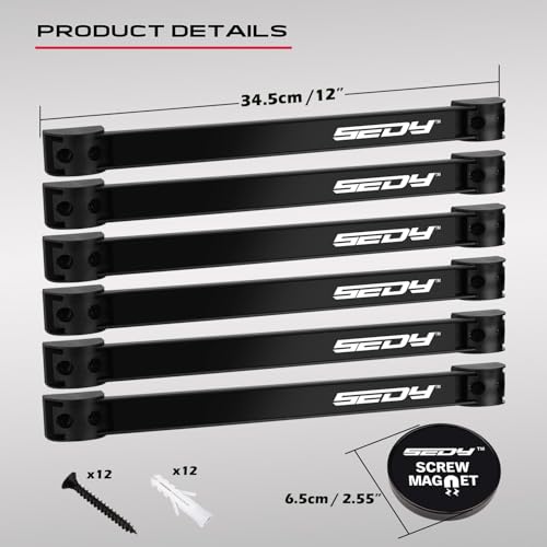 SEDY 7-Piece 12" Magnetic Tool Holder Storage Organizer, Garage Wall Mount Rack Organization Strip Power Magnet Organizers Mounted Workbench Board Slatwall Van Hanger - Image 2