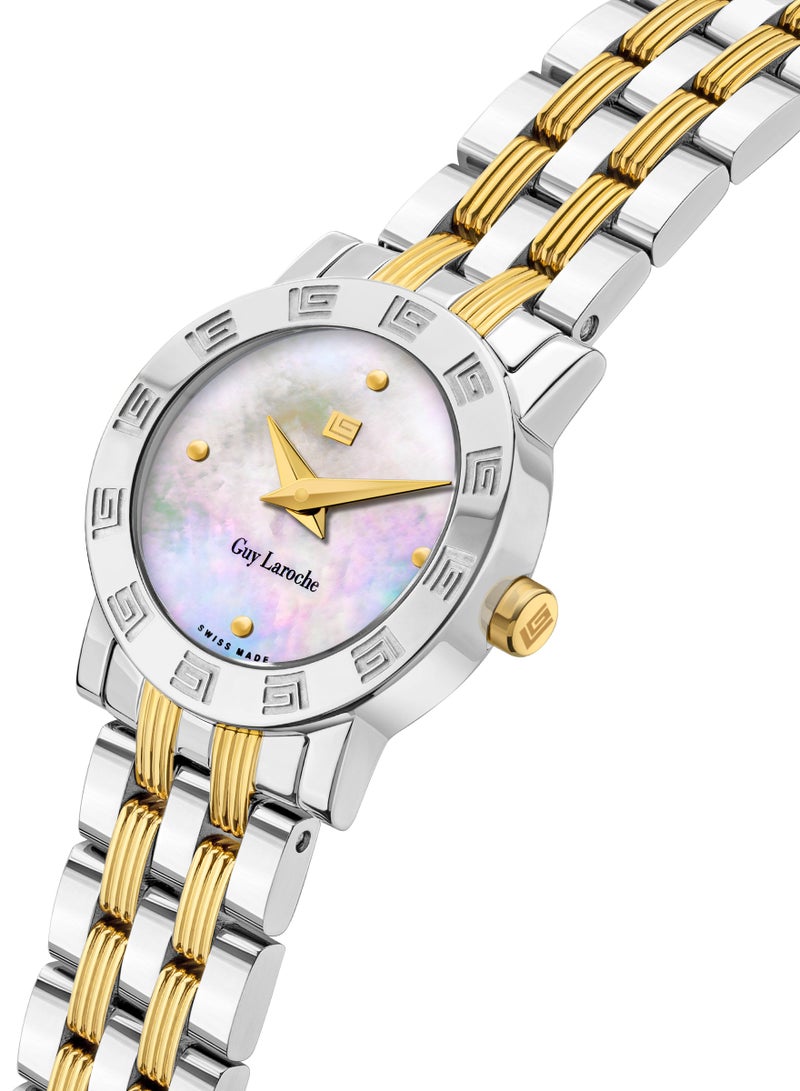 Guy Laroche Alex Watch for Women with Silver and Gold Stainless Steel Bracelet 22 mm 5 Atm  - Image 2