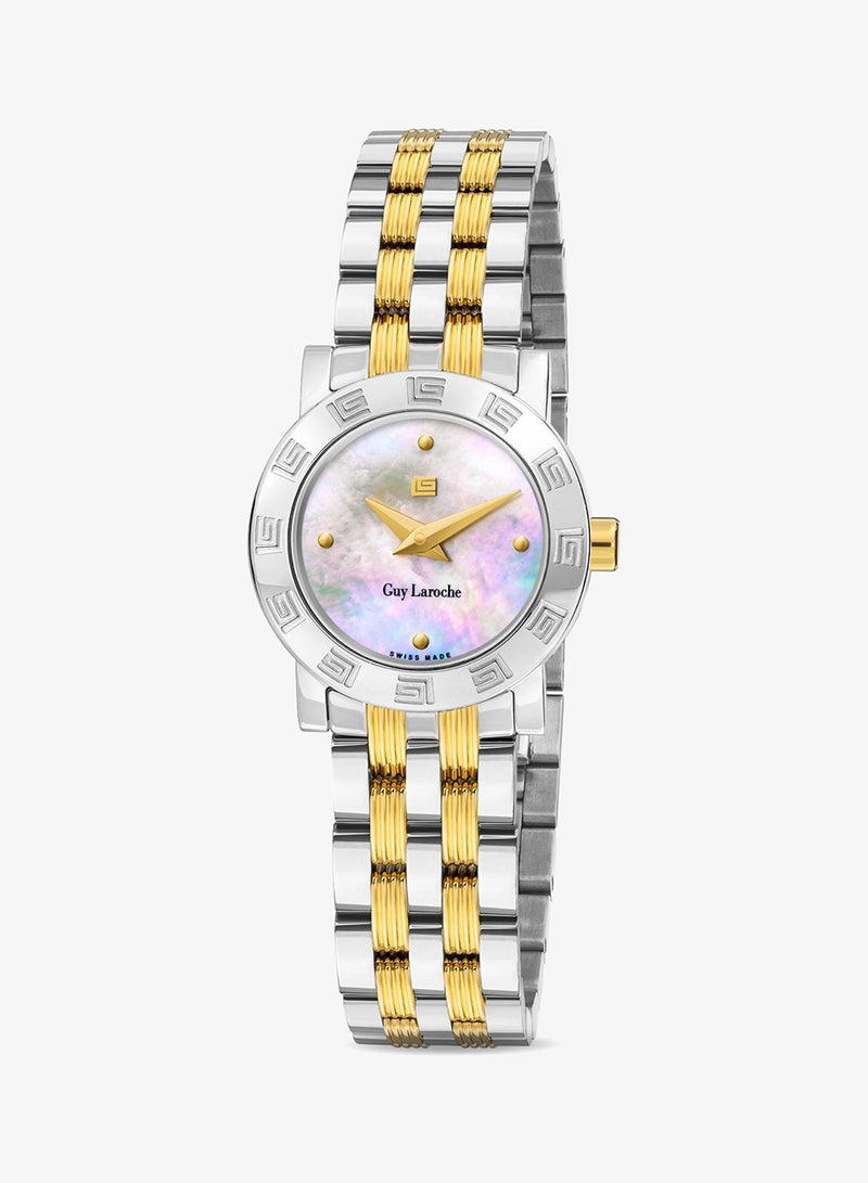 Guy Laroche Alex White Mother-of-pearl Dial Silver Gold Stainless Steel Bracelet Watch for Women 22mm - Image 1