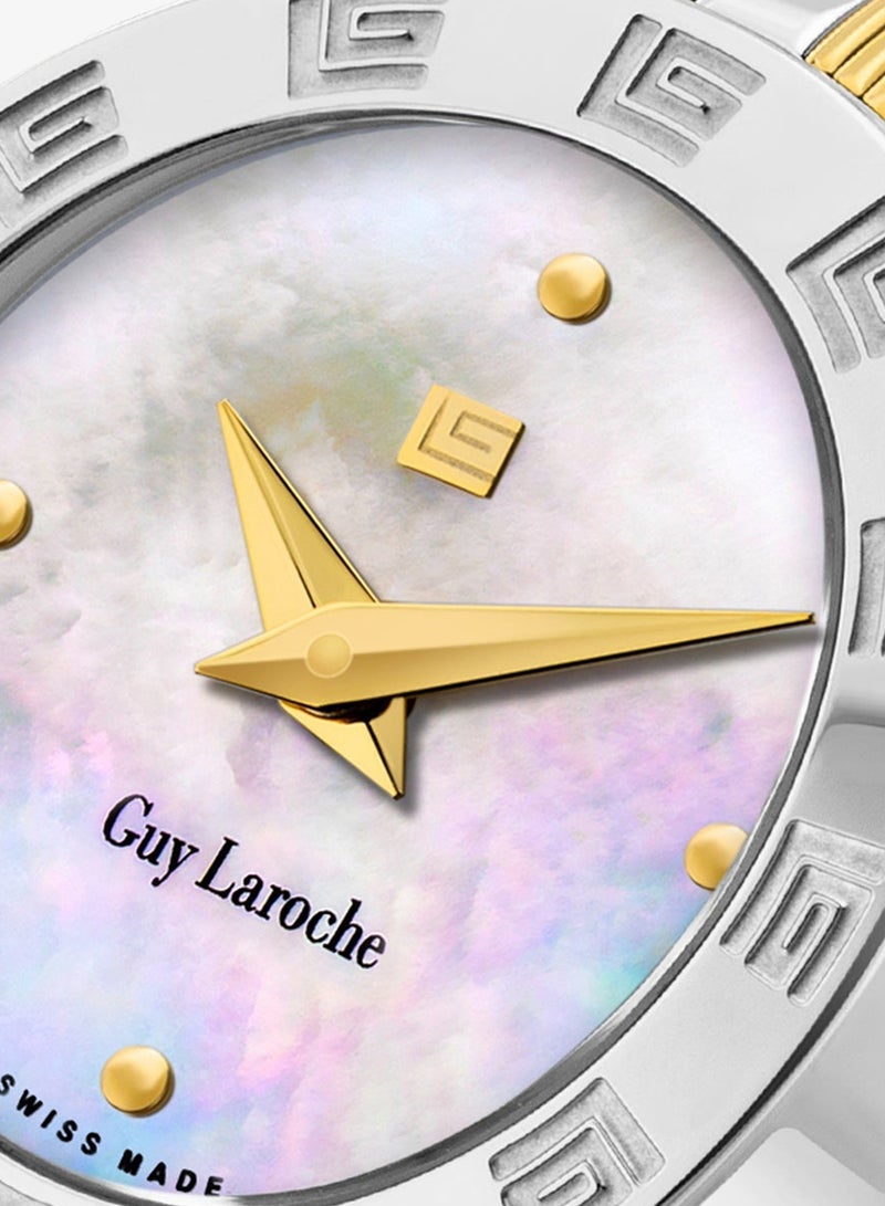 Guy Laroche Alex White Mother-of-pearl Dial Silver Gold Stainless Steel Bracelet Watch for Women 22mm - Image 4