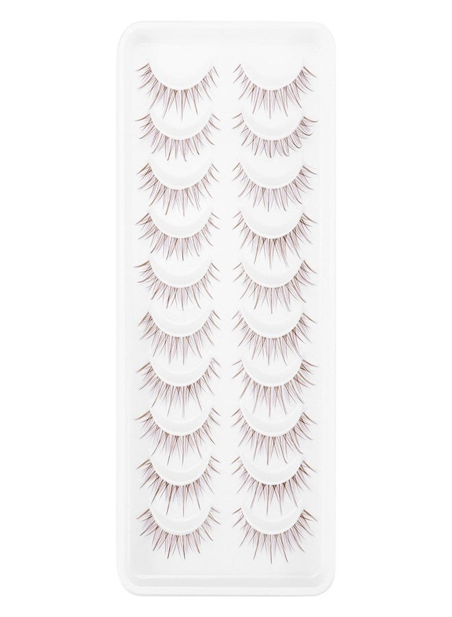 outopen 10 Pairs Brown Lashes Clear Band Brown Manga Lashes Japanese Anime Cosplay Eyelashes Asian False Eyelashes Natural Look Like Individual Clusters(A14-Asian Style | 8-12mm) - Image 1