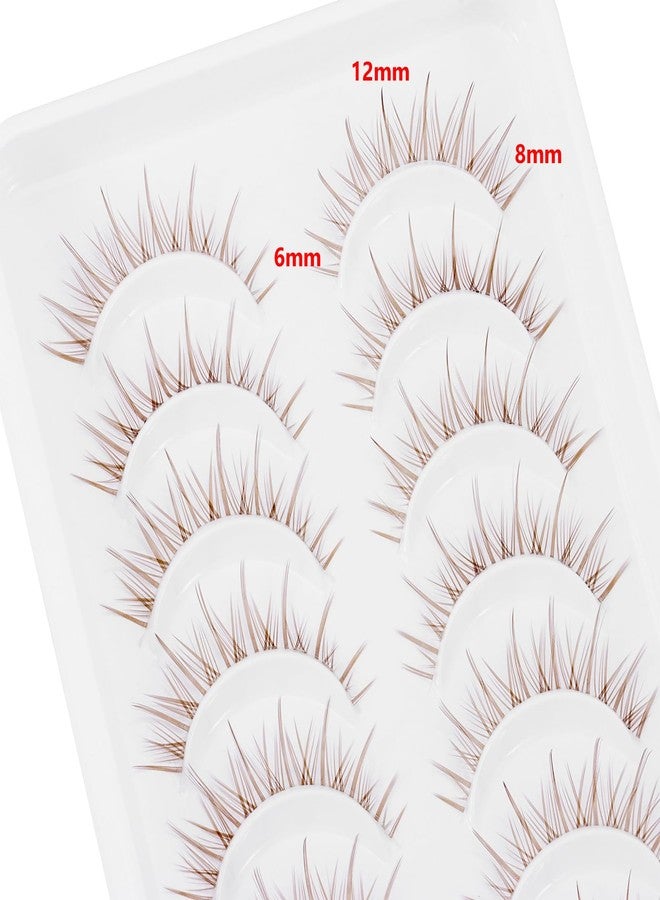 outopen 10 Pairs Brown Lashes Clear Band Brown Manga Lashes Japanese Anime Cosplay Eyelashes Asian False Eyelashes Natural Look Like Individual Clusters(A14-Asian Style | 8-12mm) - Image 5