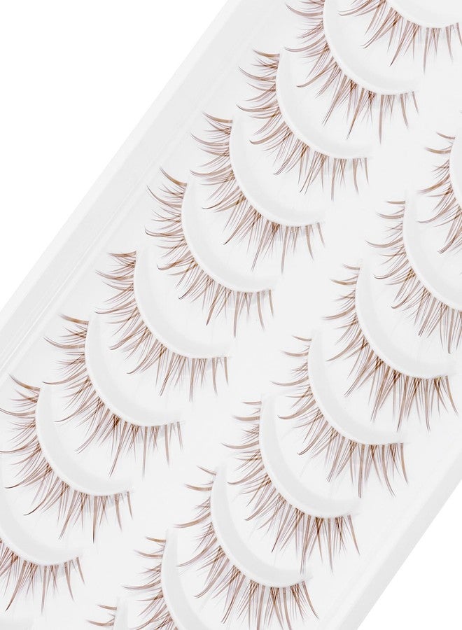 outopen 10 Pairs Brown Lashes Clear Band Brown Manga Lashes Japanese Anime Cosplay Eyelashes Asian False Eyelashes Natural Look Like Individual Clusters(A14-Asian Style | 8-12mm) - Image 4