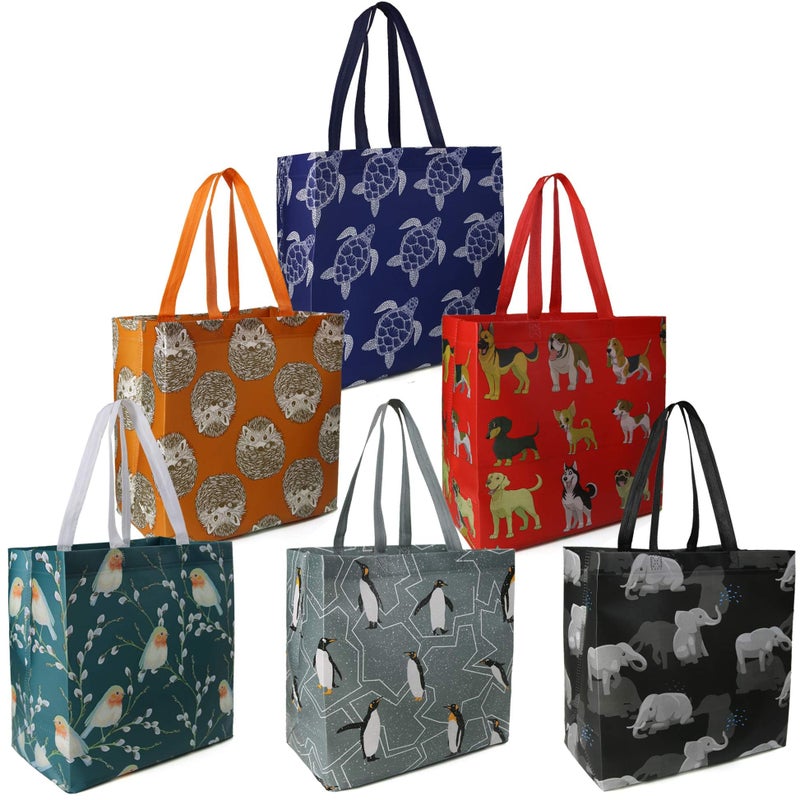 BeeGreen Animal Reusable Grocery Bags - W13*H13*D7 6 Packs Lightweight Shopping Totes with Long Handles, Water Resistant,Durable and Portable - Perfect for Groceries, Supermarket, Gifts, and More - Image 1