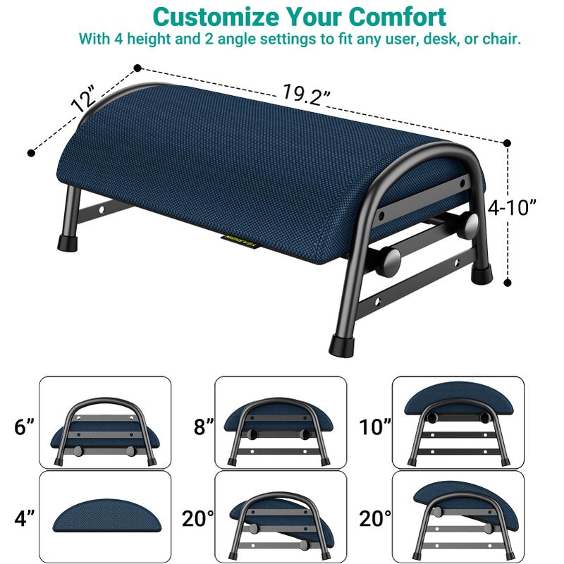 YEASHEIN Adjustable Foot Rest for Under Desk at Work, Ergonomic Under Desk Footrest with 6 Positions, Foot Stools for Under Office Desk Chair, Leg Rest for Home, Car, Computer, Gaming Accessories - Image 2