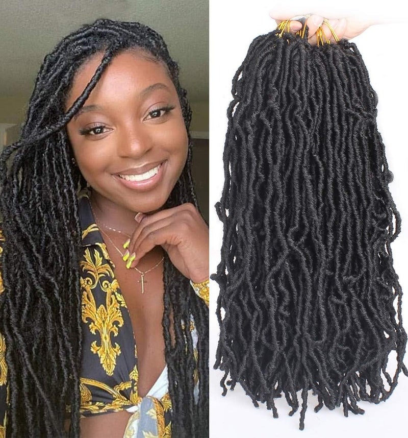 Leeven 24 Inch Long Messy Faux Locs Crochet Braids Hair 7 Packs Natural Black Distressed Faux Soft Locs Crochet Hair 12 Strands/Pack Pre-looped Goddess Locs Crochet Braiding Hair - Image 2