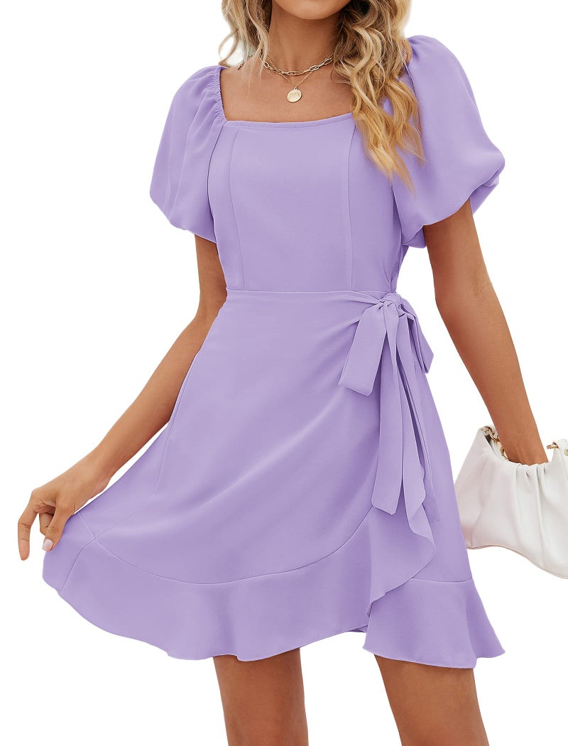 SAMPEEL Summer Dress for Women Casual Cute Puff Sleeve Juniors Clothes for Teen Girls Violet M - Image 1