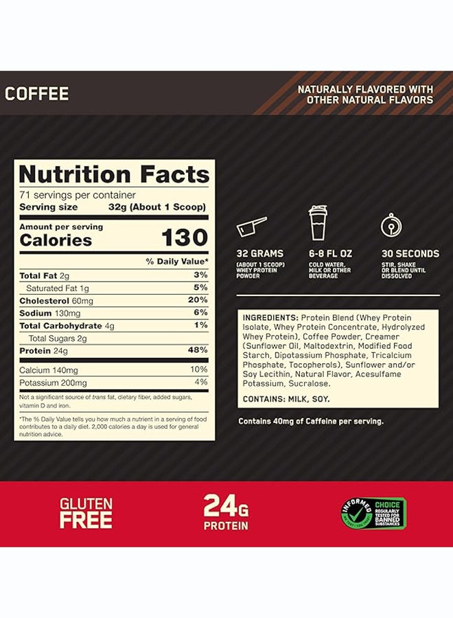 Optimum Nutrition Gold Standard 100% Whey Protein Powder, Coffee, Whey Protein Powder Primary Source Isolate, 24 Grams of Protein for Muscle Support and Recovery 5 Pound 71 Servings (2.27 KG) - Image 3