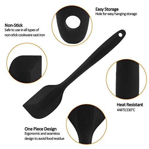 we3 Multi Purpose Heat Resistance Silicone Spatula Turner Non-Stick Silicone Kitchen Tools FDA Approved Piece of 2 Black|Spatula M 20.6cm - Image 3