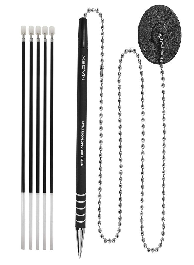 Nadex Ball and Chain Security Pen Set | 1 Pen, 1 Adhesive Mount, and 5 Refills (Black) - Image 2