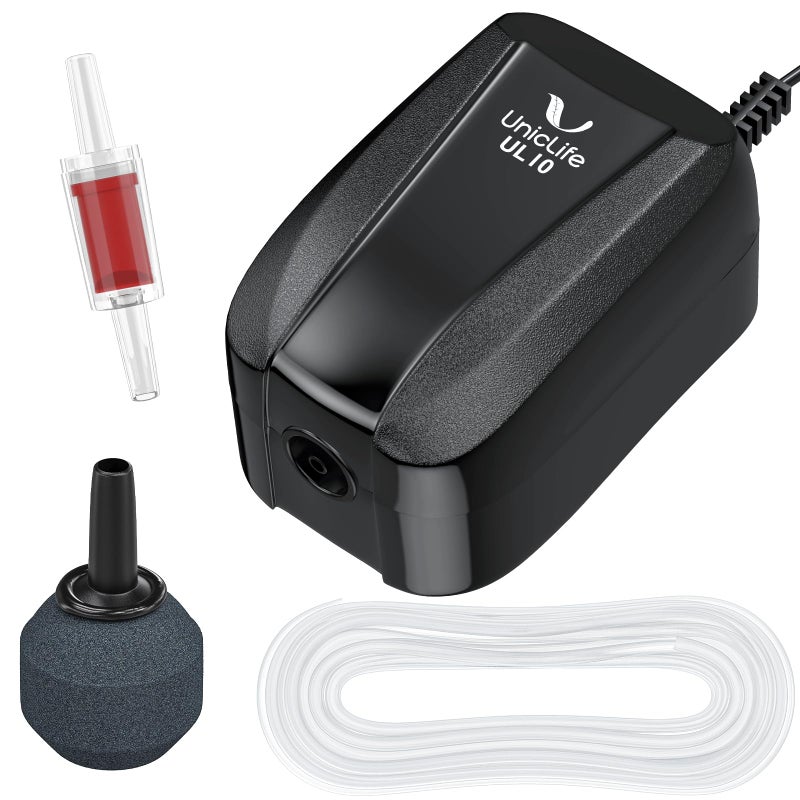 Uniclife Pawfly Aquarium Air Pump 20 GPH Fish Tank Oxygen Pump for Fish Tanks up to 5 Gallons Mini Ultra- Quiet Aerator Pump with Airline Tubing Air Stones and Check Valves - Image 1