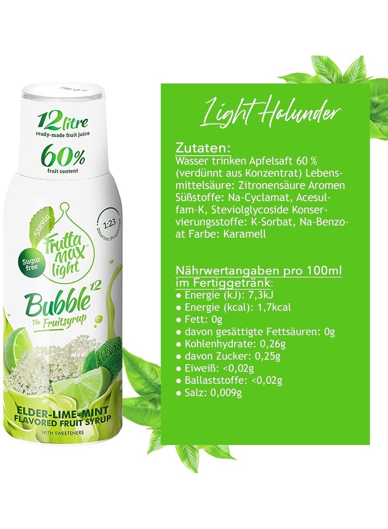 فروتا ماكس لايت FruttaMax Light - منخفض الكربوهيدرات - شراب اللياقة البدنية | زيرو سكر | مع ستيفيا | 60٪ محتوى الفاكهة 500 مل (زهرة البيلسان - الليمون - النعناع - خفيف)  - Image 2