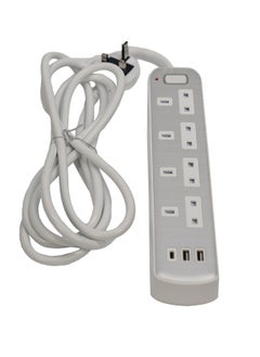 GREEN HOME Power Extension Cord  4 Sockets 2USB  1 Type C  3M Cable Length Silver  - Image 2