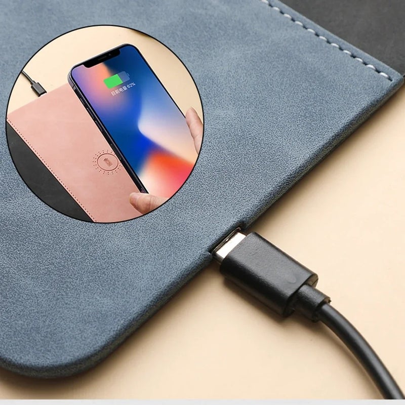 Bluejw 15W Wireless Charging Mouse Pad 2-in-1 PU Leather Desk Pad for Gaming & Office - Fast Charger Mousepad for Computers & Laptops - Image 5