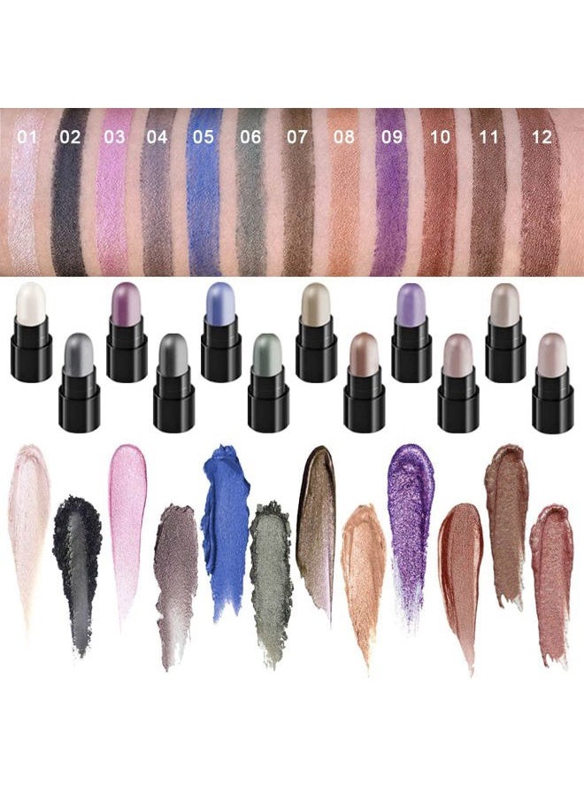 AMY'S DIARY - 12 Colors Glitter Eyeshadow Stick Pen Makeup Set, Smoky Eye Shadow Pencil Crayon DNM Waterproof Gold Gray Silver White Blue Brown Green Cream Eye Glitter Eyeshadow Stick Set - Image 1