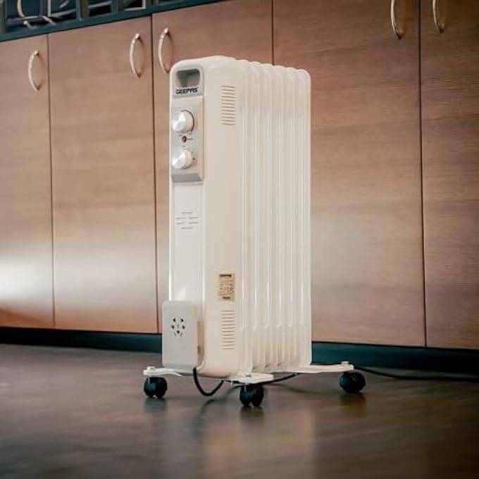 OIL FILLED RADIATOR HEATER, 1500W  PORTABLE ELECTRIC HEATER  3 POWER SETTINGS(600/900/1500W), ADJUSTABLE TEMPERATURE & THERMOSTAT, THERMAL SAFETY CUT OFF  2 YEAR WARRANTY, 7 FINS, WHITE - Image 3