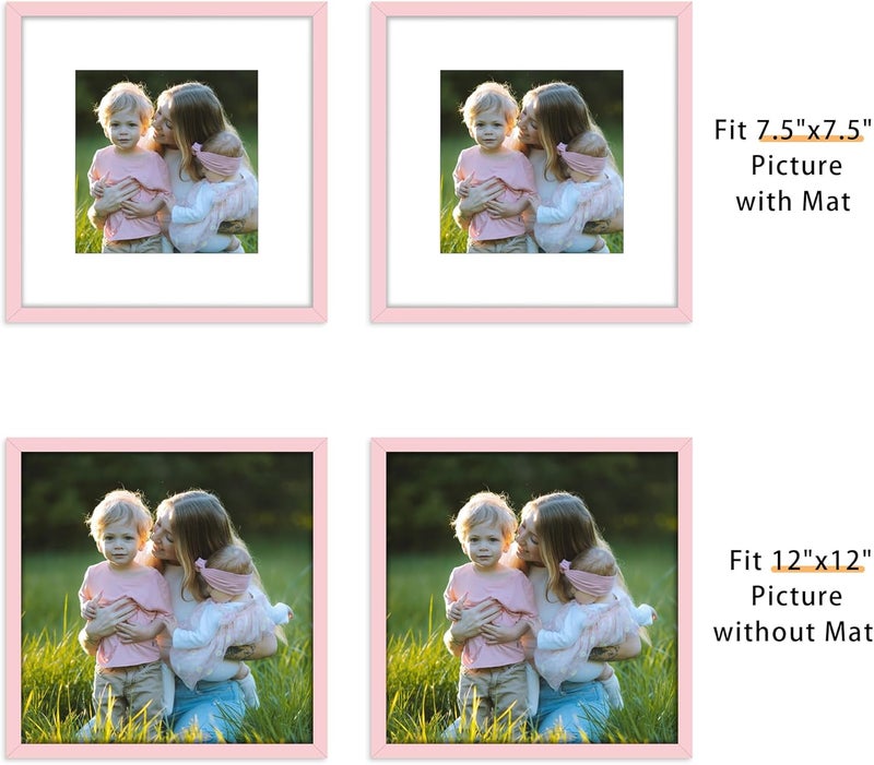 Picrit 12x12 Picture Frame Set of 12, Display 8x8 with Mat or 12 x 12 Without Mat, Photo Frames for Wall Mounting Display, Pink - Image 2