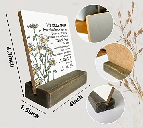 Gkwa To My Dear Mom Wood Sign, Meaningful Gift for Mom from Son, With Wooden Stand for Mother's Day, Thanksgiving, Birthday - Image 2