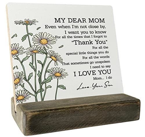 Gkwa To My Dear Mom Wood Sign, Meaningful Gift for Mom from Son, With Wooden Stand for Mother's Day, Thanksgiving, Birthday - Image 1