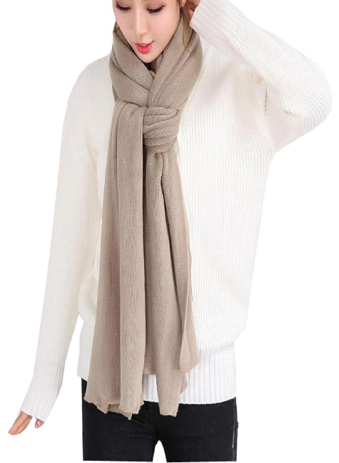 Wander Agio Women's Warm Long Shawl Winter Scarfs Large Scarf Pure Color Khaki - Image 2