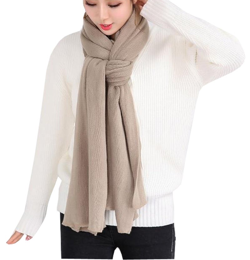 Wander Agio Women's Warm Long Shawl Winter Scarfs Large Scarf Pure Color Khaki - Image 1