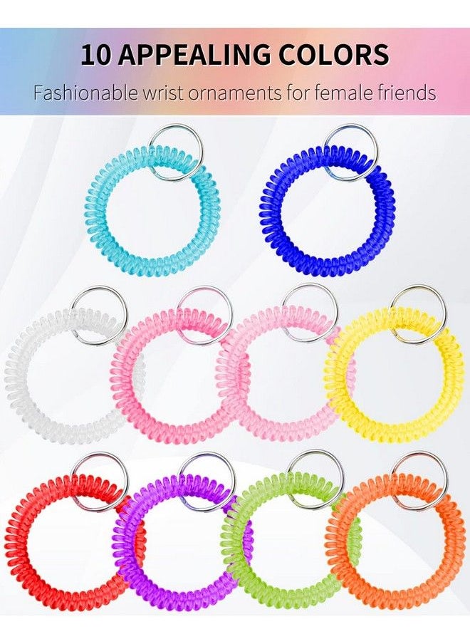 Uniclife 10 Pcs Wrist Keychains & 40 Pcs Key Tag Labels Flexible Colorful Spring Spiral Coil Key Holder With Keyring Stretchy Wristband Wristlet Bracelet Hair Tie For Id Badge Sauna Gym Pool And Sport  - Image 4