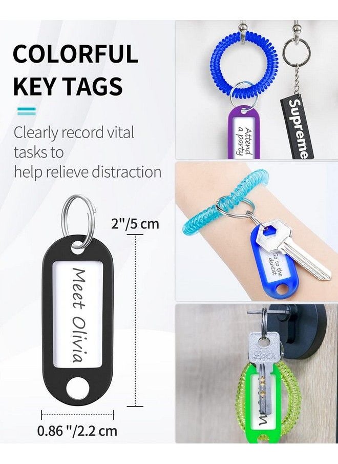 Uniclife 10 Pcs Wrist Keychains & 40 Pcs Key Tag Labels Flexible Colorful Spring Spiral Coil Key Holder With Keyring Stretchy Wristband Wristlet Bracelet Hair Tie For Id Badge Sauna Gym Pool And Sport  - Image 5