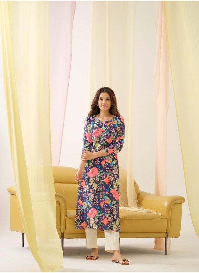 DW Floral Printed Straight Kurta by Styli  - Image 1