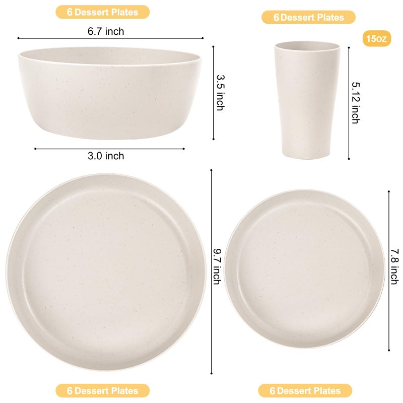 ejonirinjonir EI 24pcs Wheat Straw Dinnerware Set, Beige Wheat Straw Plates, Reusable Unbreakable Plates for Camping, Picnics & Family Dinners - Image 2