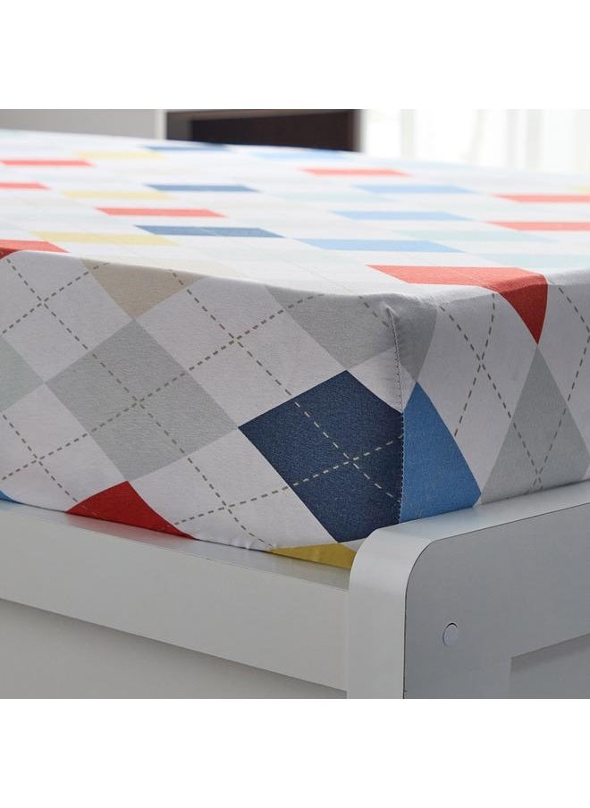Home Box - Nora Plaid Microfibre Single Fitted Sheet - 90x190+25 cm - Image 1