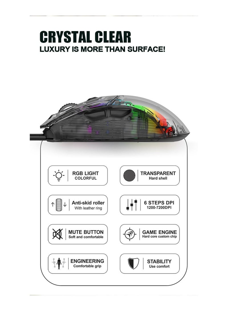 XUNFOX XYH10 Wired Transparent Mouse RGB Light Mechanical Gaming Mouse E-sports Mute - Image 3