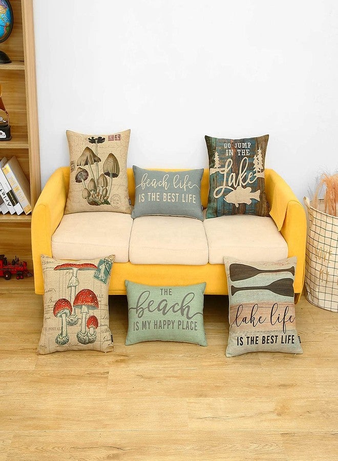 TRENDIN Beach Throw Pillow Covers 20x12 inch Beach Life is The Best Life Lumbar Pillowcase Vintage Nautical Decorations Linen Cushion Cover for Sofa Couch PL662TR - Image 3