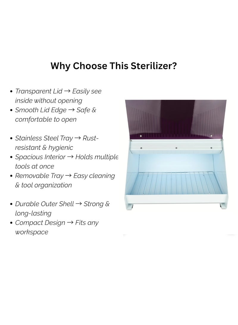 BLC UV Sterilizer Cabinet for Salon & Nail Tools – Stainless Steel Tray, Spacious Interior, Removable Tray, Transparent Lid, Compact & Durable for Hygienic Tool Sterilization, Purple Clear - Image 4