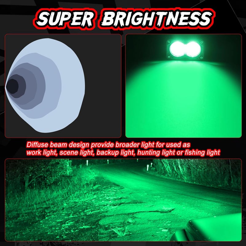 Auto Power Plus Green LED Pod Lights - 3 Inch Auxiliary Driving Chase Light (2PCS) for Off Road, Truck, UTV, and Boat - Image 4