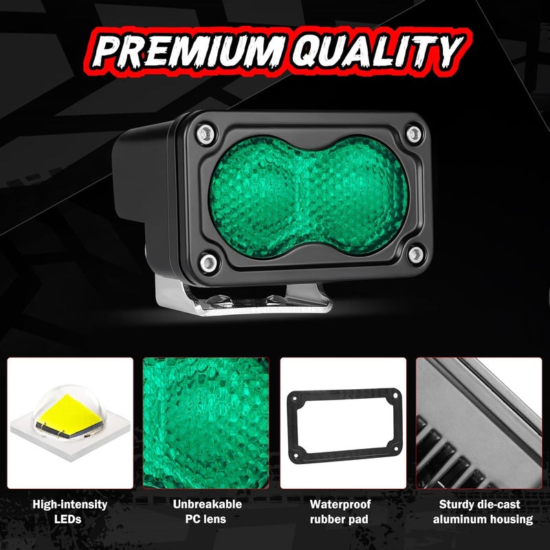 Auto Power Plus Green LED Pod Lights - 3 Inch Auxiliary Driving Chase Light (2PCS) for Off Road, Truck, UTV, and Boat - Image 2