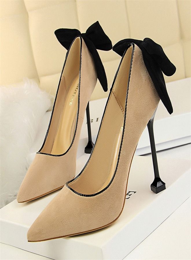 BIGTREE Fashion Pointed High Heels 9.5CM Beige 