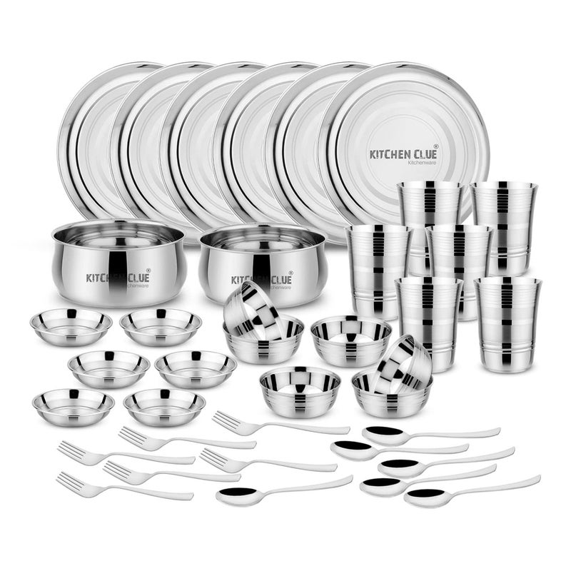 KITCHEN CLUE Heavy Guage Quality Stainless Steel Dinner Set of 38 Pcs, Silver - Unbreakable & Exclusively Durable Kitchen Set for Home - Attractive & Stylish - Big Size Dinner Plates, Serving Bowl - Image 1