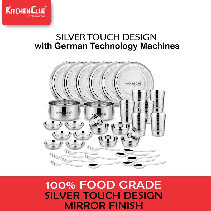KITCHEN CLUE Heavy Guage Quality Stainless Steel Dinner Set of 38 Pcs, Silver - Unbreakable & Exclusively Durable Kitchen Set for Home - Attractive & Stylish - Big Size Dinner Plates, Serving Bowl - Image 5