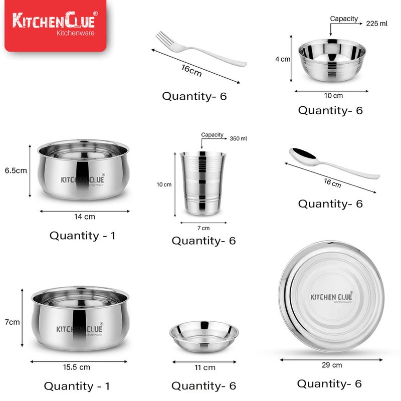 KITCHEN CLUE Heavy Guage Quality Stainless Steel Dinner Set of 38 Pcs, Silver - Unbreakable & Exclusively Durable Kitchen Set for Home - Attractive & Stylish - Big Size Dinner Plates, Serving Bowl - Image 4
