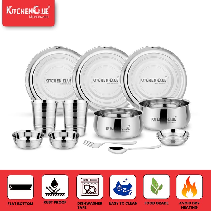 KITCHEN CLUE Heavy Guage Quality Stainless Steel Dinner Set of 38 Pcs, Silver - Unbreakable & Exclusively Durable Kitchen Set for Home - Attractive & Stylish - Big Size Dinner Plates, Serving Bowl - Image 3