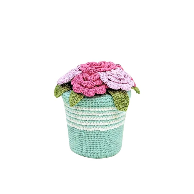 Happy ThreadsHandmade Crocheted Roses Flower PotEcoFriendly Elegant Floral ArrangementsBest Decorative Gifting Items for Home and Office Seagreen - Image 1