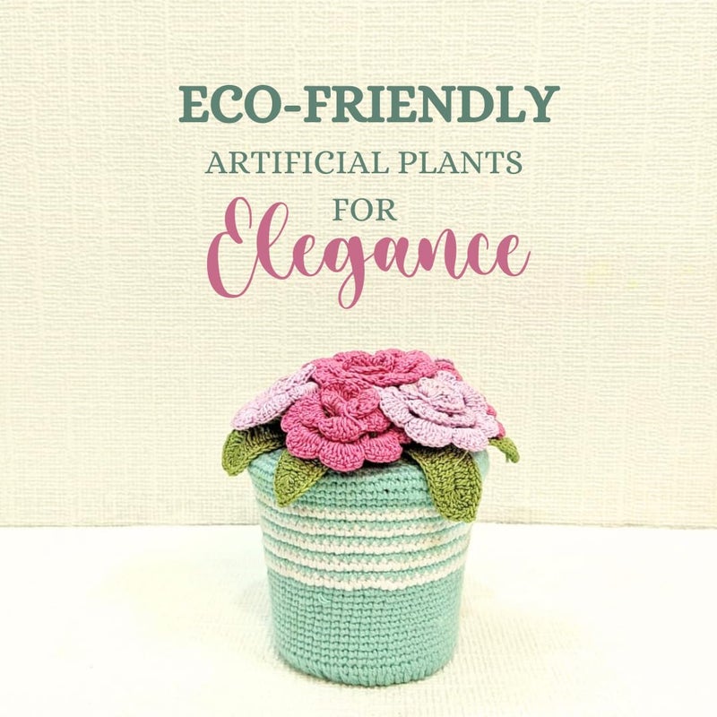 Happy ThreadsHandmade Crocheted Roses Flower PotEcoFriendly Elegant Floral ArrangementsBest Decorative Gifting Items for Home and Office Seagreen - Image 3