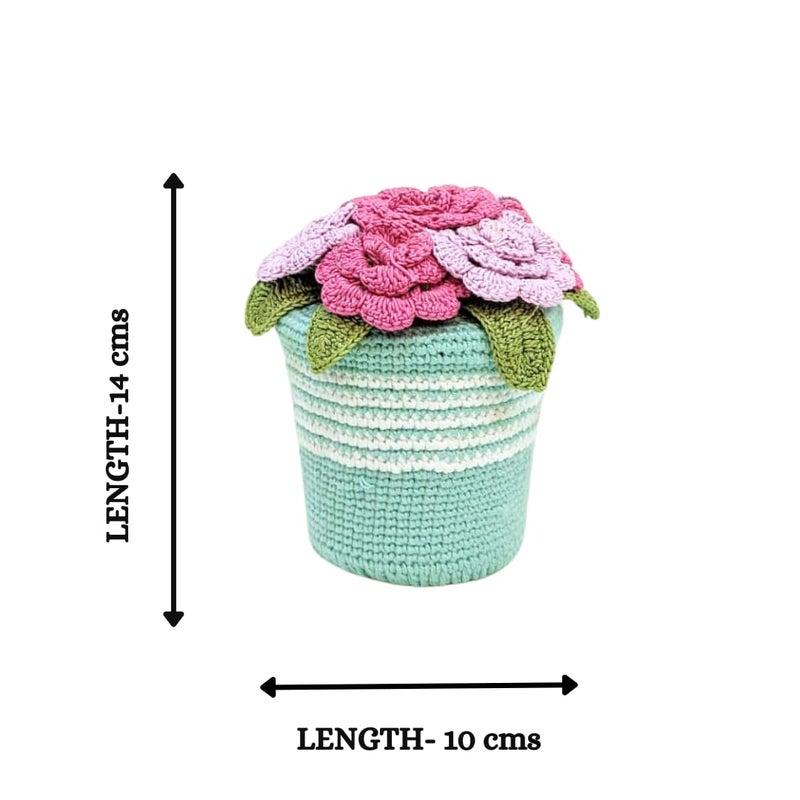 Happy ThreadsHandmade Crocheted Roses Flower PotEcoFriendly Elegant Floral ArrangementsBest Decorative Gifting Items for Home and Office Seagreen - Image 2