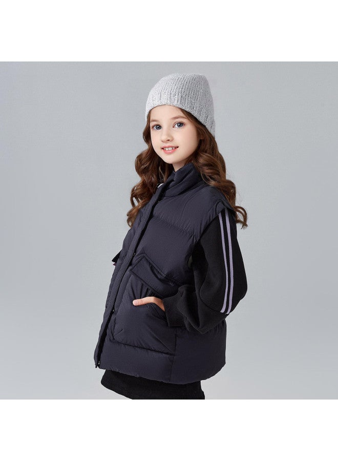 DEESHA Workwear Silhouette Down Vest】girls' Autumn And Winter Mid-to-large Size Kids' Warm Stand Collar Outerwear - Image 4