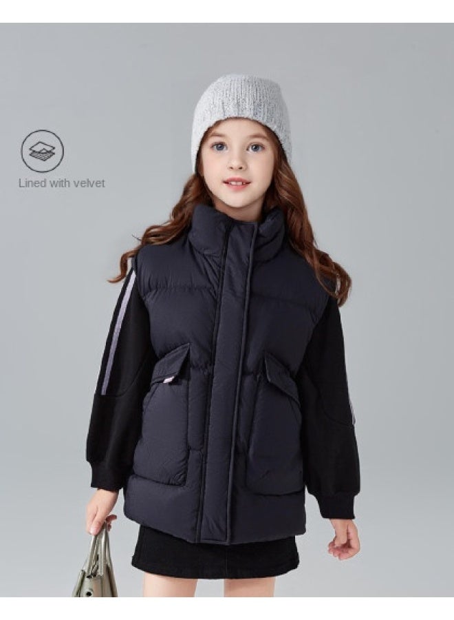 DEESHA Workwear Silhouette Down Vest】girls' Autumn And Winter Mid-to-large Size Kids' Warm Stand Collar Outerwear - Image 1