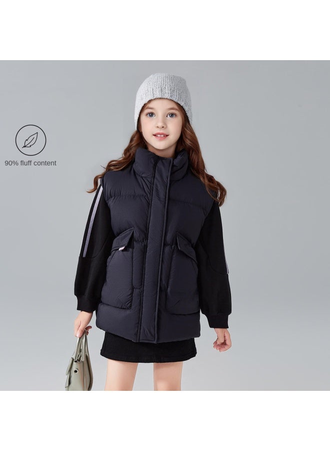 DEESHA Workwear Silhouette Down Vest】girls' Autumn And Winter Mid-to-large Size Kids' Warm Stand Collar Outerwear - Image 2